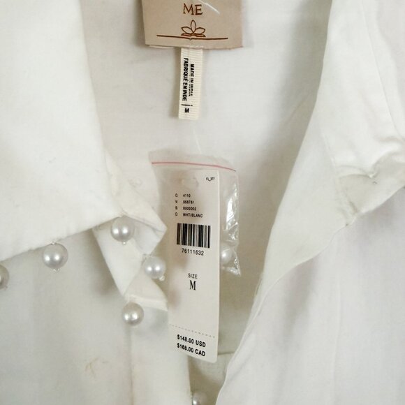 Anthropologie x Me Me Me // White Pearl Button Down Tunic Dress STAINED NWT M - Picture 5 of 8